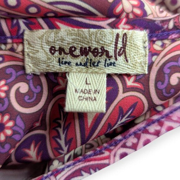 One World Live and Let Live Vibrant Paisley Dress  Purple & Pink Size Large NWT - Picture 6 of 16